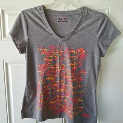 Camisa Fila Sport Gris Cuello en V Mujer Talla L Rosa/Amarillo Gráfico Foto 1 de 4