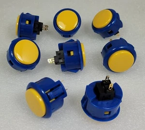 Japan Sanwa Mix Buttons Royal Blue Yellow x 8 pcs Video Game Arcade Parts OBSF - Picture 1 of 6