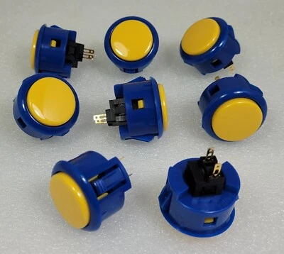 Япония Sanwa смесь кнопки королевский синий желтый x 8 шт. видео игры аркады детали OBSF - Изображение 1 из 4