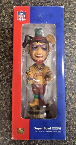 Limited Edition Super Bowl XXXVI “Jester” New Orleans Mascot Bobblehead w/ Box Cover