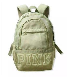 Victoria’s Secret PINK Collegiate Campus Backpack Logo Pink Olive Green Full - Picture 1 of 4