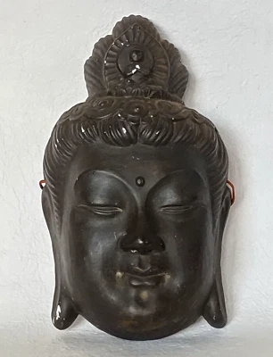 Máscara japonesa Kannon Buda cerámica colgante de pared longitud 20,5 cm 8" vintage Foto 1 de 4