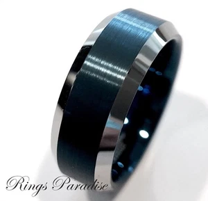 Blue Tungsten Ring, Blue Wedding Bands, Mens Wedding Bands, Men's Tungsten Ring - Picture 1 of 8