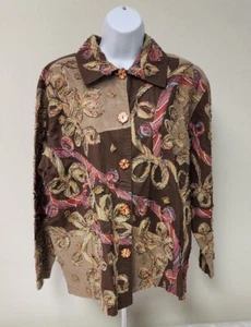 BOHO Crazy Jacke LIFE STYLE WOMAN Damen Größe 1X Braun Blumenmuster Baumwolle - Bild 1 von 11