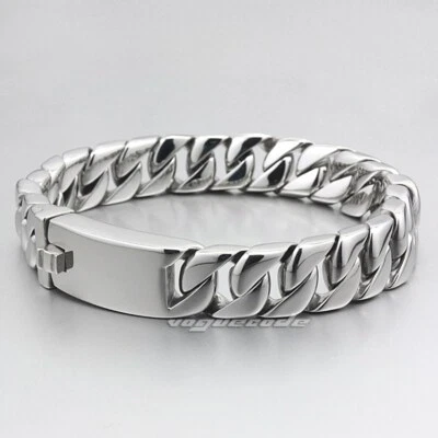 Cuban Link Stainless Steel Bracelet Charms Punk Jewellery 5N005C - Image 1 of 4