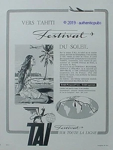 PUBLICITE TAI COMPAGNIE AERIENNE FESTIVAL DU SOLEIL TAHITI DE 1958 FRENCH AD PUB - Imagen 1 de 1