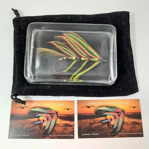 Tom Herr’s Salmon Fly Paper Weight with two Business cards and bag - Picture 1 of 10