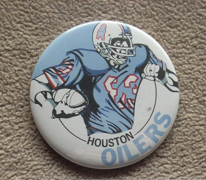 VINTAGE 1980's HOUSTON OILERS ☆PLAYER☆ 3 1/2" ☆WITH TRADEMARK☆ NFL PIN BUTTON - Image 1 of 1