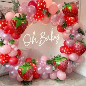 128 Pcs Strawberry Baby Shower Decorations, Strawberry Balloon Arch Kit - NEW - Picture 1 of 5