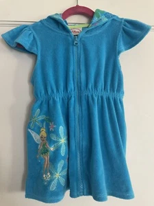 Disney Store Tinkerbell Swim Cover Up Dress Girls XS Size 4 Blue Terry Hood Zip - Picture 1 of 23