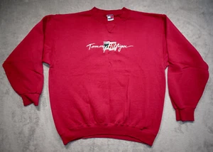 Vintage Tommy Hilfiger USA Made Sweat Shirt Script Flag Logo Large Red Purple - Picture 1 of 10