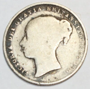 1839 GREAT BRITAIN ONE 1 SHILLING VICTORIA STERLING SILVER WORLD COIN #2565 - Bild 1 von 2