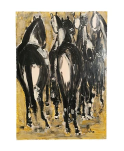 WOLFGANG MOSER 1921-2000 Grupa koni Obraz olejny Sztuka nowoczesna figuratywne konie - Zdjęcie 1 z 13