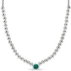 Polished 925 Silver Beaded Necklace Made with Green Bluish European Crystal