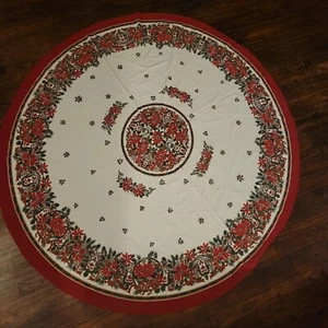 Vintage Oval Poinsettia Tablecloth Table Linen Christmas Dinner Decor 70x64" - Picture 1 of 4