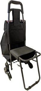 Tri Wheel Shopping Trolley Cart With Bag and Folding Seat Climbing Stair Wheels - Picture 1 of 4