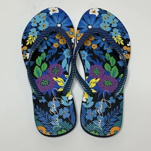 Vera Bradley Flip Flops Sandals Small 5 / 6 Flowers Blue Floral Beach Pool - Picture 1 of 5