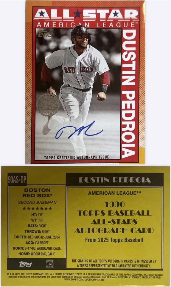 DUSTIN PEDROIA 2025 TOPPS SERIE 2 1990 TOPPS ALL-STAR AUTOMÁTICO #90AS-DP Foto 1 de 1