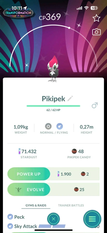 Pokémon Go - Brillante Pikipek Transformación de Fondo Especial - Comercio o Mini PTC Foto 1 de 1