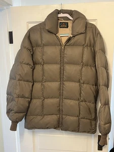 Vintage Eddie Bauer Down Jacket Mens Large Brown Puffer Full Zip Winter Coat 80s - Picture 1 of 12