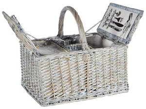 Picknickkorb 4 Personen Weide grau Kühltasche Teller Besteck Weingläser Groseill - Bild 1 von 12