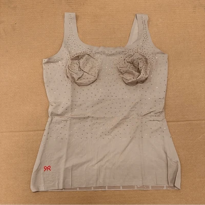 Nuevo Tanque Cami Diamantes de Imitación Brillo Fawn Beige Cinta Rubí Embellecida Forma Elegante Foto 1 de 4