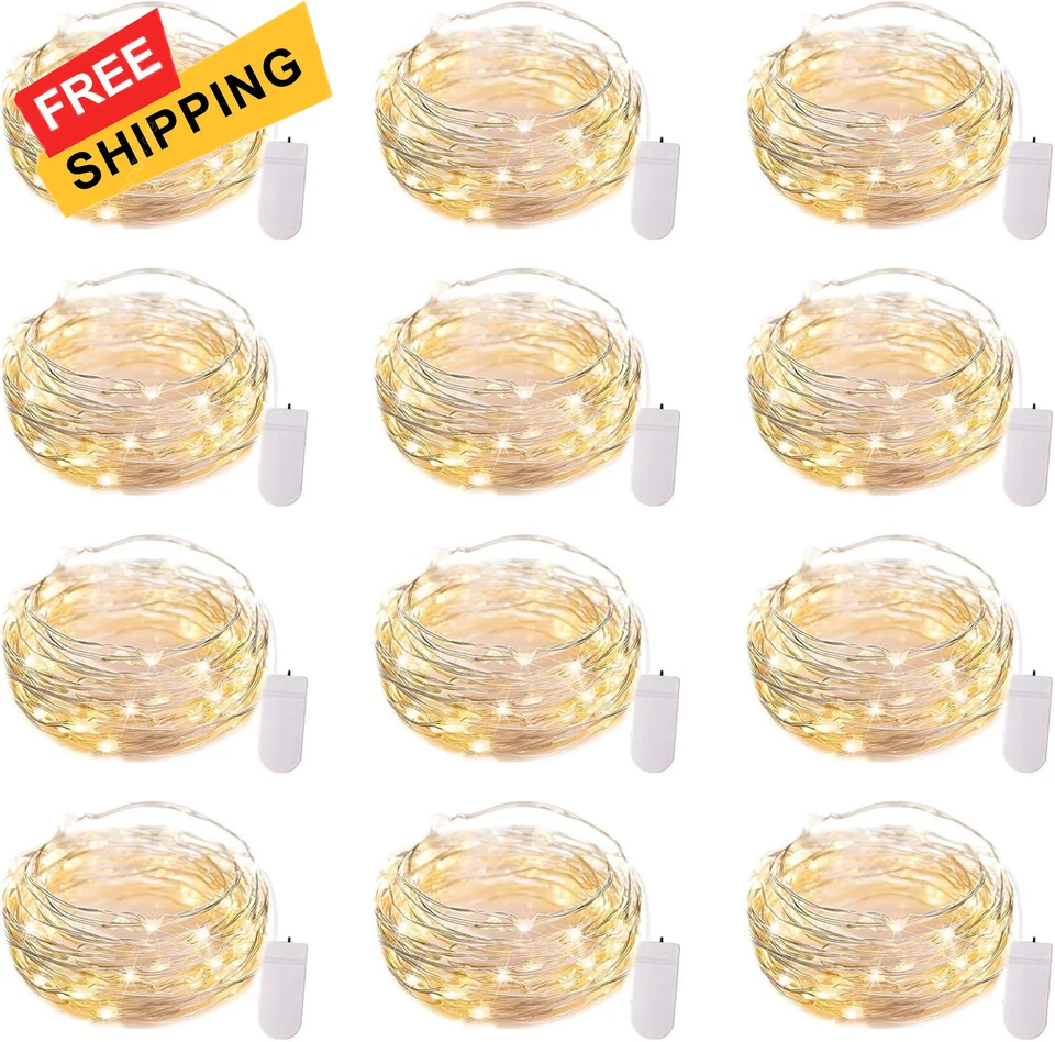 12 Pack LED Battery Operated String Lights Waterproof 7 Feet 20 LED Warm White