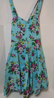 Hell Bunny Vixen Womens Blue Purple Floral Pocket Halter Retro Fit Flare Dress M - Image 1 of 4