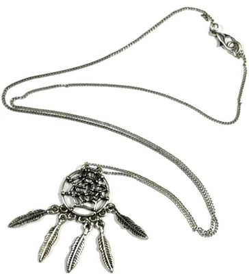 Collar Colgante Pluma Atrapasueños Largo Tono Plata Cadena Joyería Bohemia Foto 1 de 4