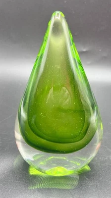 MURANO Art Glass Sommerso Tear Drop Figurine/Paperweight 6.5” Green - image 1 of 4