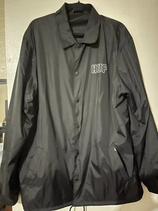 HUF Worldwide Chocolate Men’s Black Button Up Logo Coach Jacket Large - Picture 1 of 5