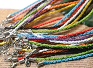 Real Leather Adjustable Braided Necklace Charms Findings String Cord 480MM - Picture 1 of 16