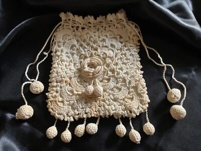 Vintage Edwardian Crocheted Drawstring Purse wristlet Pouch Coin Purse - Image 1 of 4