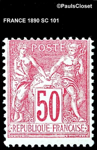 FRANCE 1890 SC 101 PEACE & COMMERCE 50c ROSE ON ROSE PAPER MNH OG VERY FINE - Picture 1 of 2