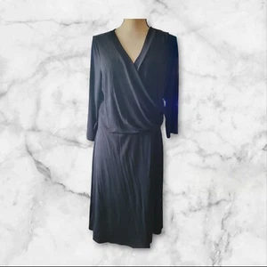 Ashley Stewart Kleid Gr. 12 schwarz gerafft 3/4 Ärmel knielang - Bild 1 von 4