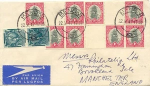 SOUTH AFRICA 1947 VF early after war AIRMAIL cover from BENONI THREE GUTTERPAIRS - Picture 1 of 3