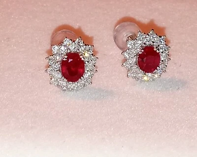 1 Ctw Certified Red Mozambique Ruby, Diamond 18kt Solid Gold Earrings - Image 1 of 4