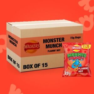 Box mit 15 - Walkers Monster Munch Flamin' Hot 72g - (£1,25 Beutel) - Kostenloser Versand