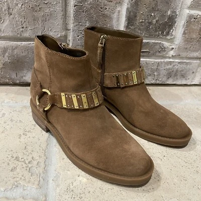 Botas de cuero al tobillo con hebilla de gamuza tostadas Nine West para mujer talla 6,5 M Foto 1 de 4