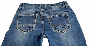 Jeans bootcut ricamati in denim blu ametista Lo Rise W27"" X30"" L (168.E) - Foto 1 di 9