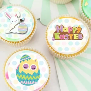 Easter Bunny Rabbit Egg Pre-cut Edible Icing Cupcake or Cookie Toppers - Picture 1 of 2