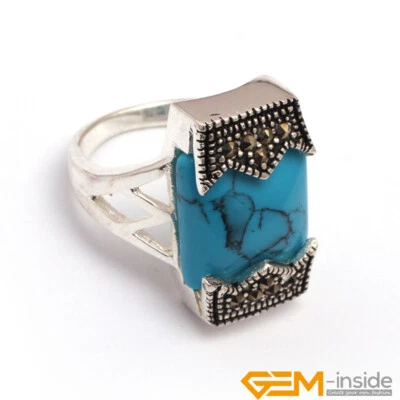 Anillos rectangulares de 12x20 mm con cuentas de piedras preciosas de plata tibetana marcasita joyería de moda Foto 1 de 4