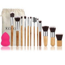 RUIMIO 12PCS Makeup Brush Set Professional Bamboo Handle Foundation Blending Blu