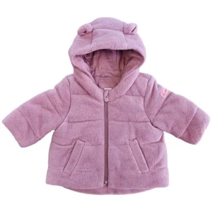 Baby GAP Pink Sherpa Puffer Jacket 0-6 Months Hooded Winter Coat with Ears - Picture 1 of 7