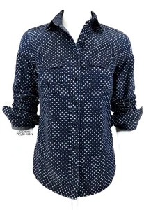 Camicia Chambray J Crew Star a pois TG 0 denim effetto invecchiato jeans top chic moderno - Foto 1 di 10