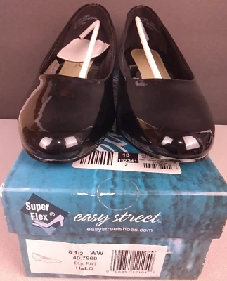 Zapatos de Vestir Easy Street Super Flex Negro Charol Halo Brillante Talla 8 1/2 WW - Nuevos Foto 1 de 4