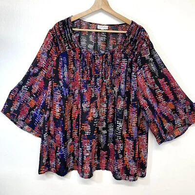 Vtg Fashion Bug Blouse 2X Pop Over Geometric 3/4 Sleeve Casual Office Light - Image 1 of 4