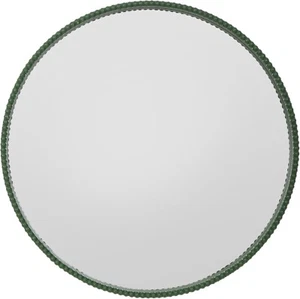 50cm Round Bobbin Wall Mirror – Green Beaded Frame, Retro Wooden Design - Picture 1 of 8