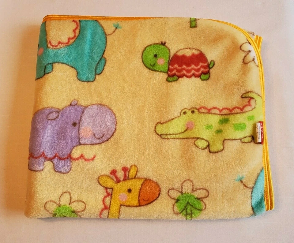 Fisher Price Jungle Safari Manta Amarilla Bebé Elefante Jirafa Tortuga Hipopótamo  Foto 1 de 4