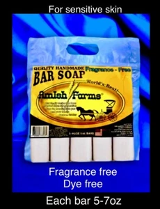 Amish Farm Worlds Best Quality Bar Soap Fragrance Free No Dyes (Pack of 5 Bars) - Picture 1 of 24